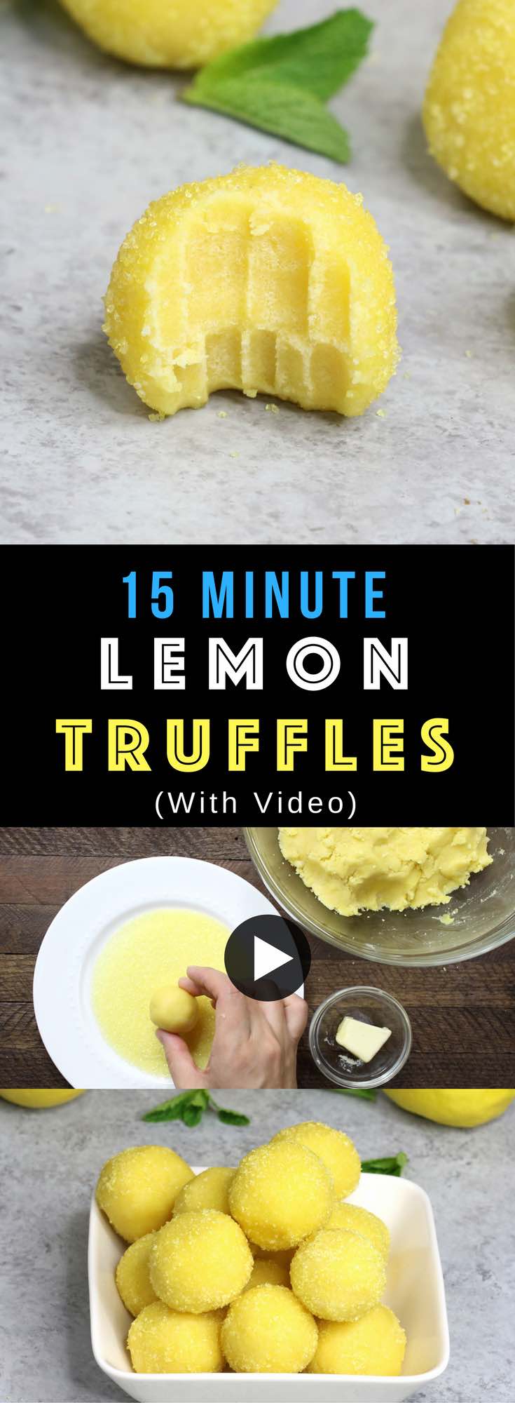 Super Easy Lemon Truffles – these flavorful lemon cake batter truffles are so easy to make and they look absolutely beautiful! It takes only 15 minutes. All you need is only 5 simple ingredients: lemon cake mix, butter, sugar, lemon and yellow sprinkles. Quick and easy recipe. Dessert, party recipe. Vegetarian. Video recipe. | Tipbuzz.com