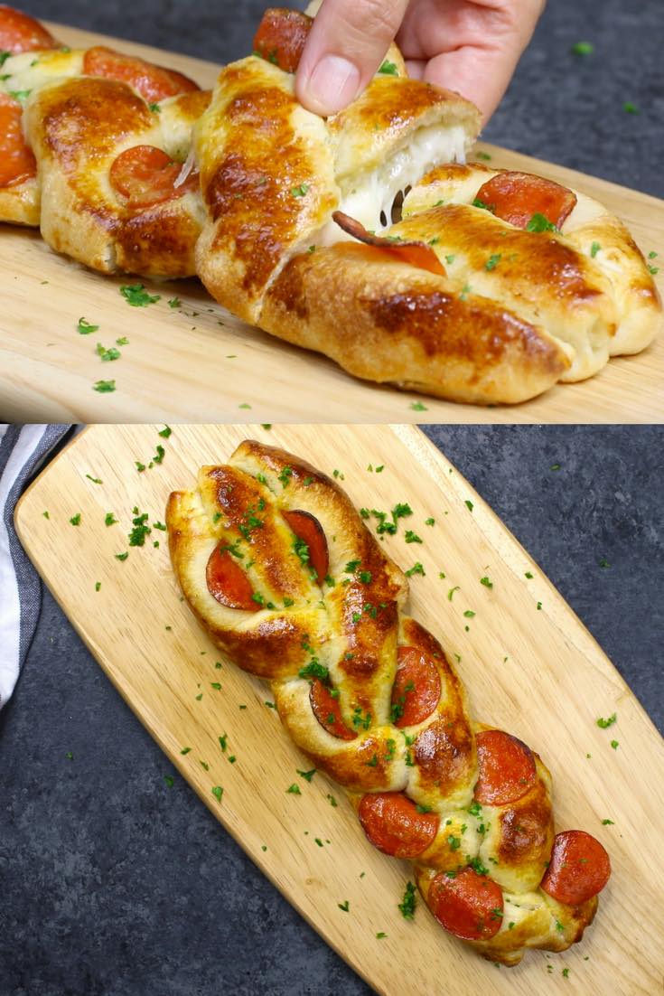 Pepperoni pizza braid on a platter