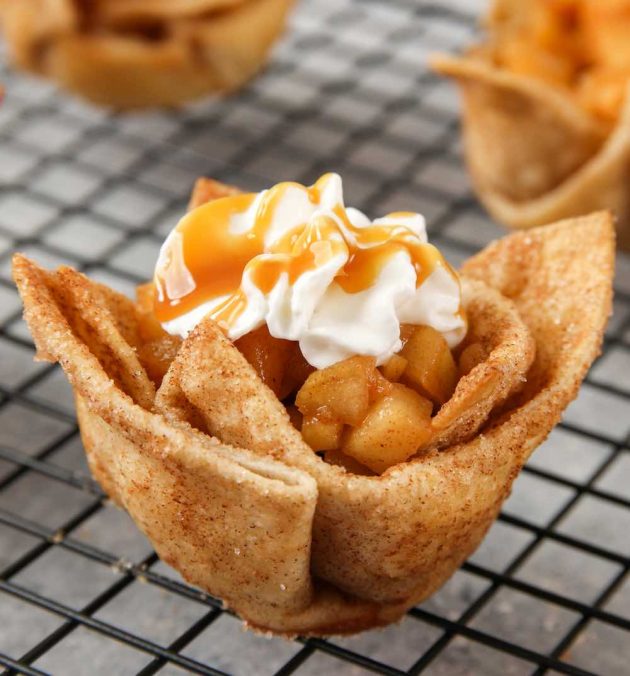 These Apple Pie Tortilla Cups are a delicious and easy dessert you can make in 15 minutes using TortillaLand® uncooked flour tortillas.