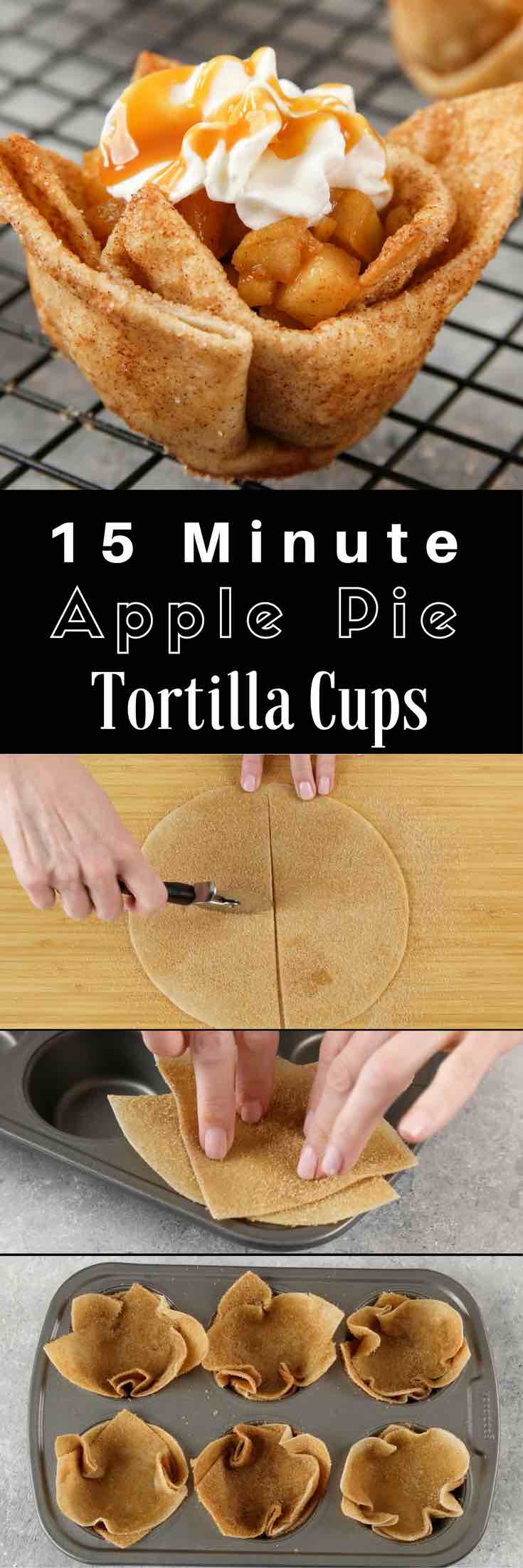 Tortilla Apple Pie Cups are bite size desserts with a crispy cinnamon-flavored shell and homemade apple filling. Perfect for entertaining with a fancy Tex Mex theme! #ad