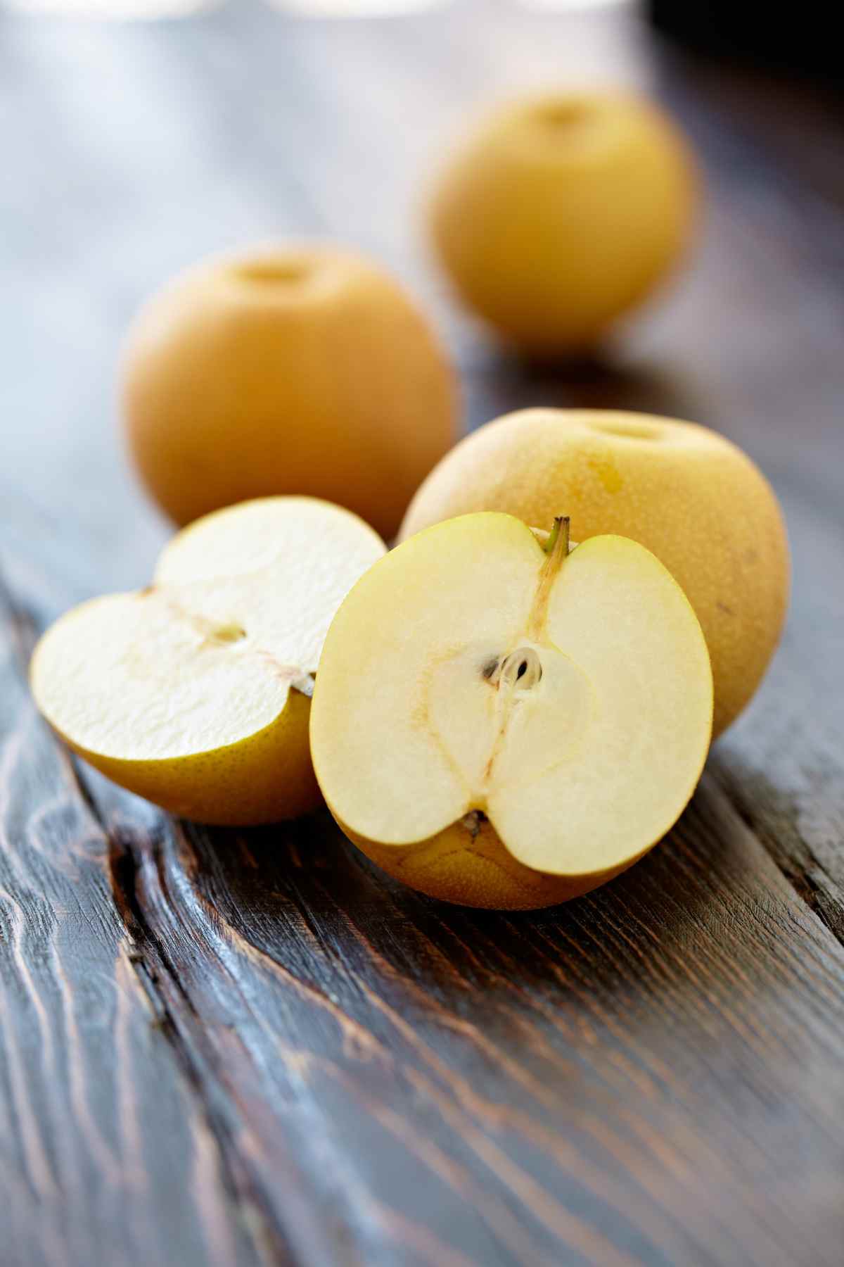 Asian pear closeup and cross-section