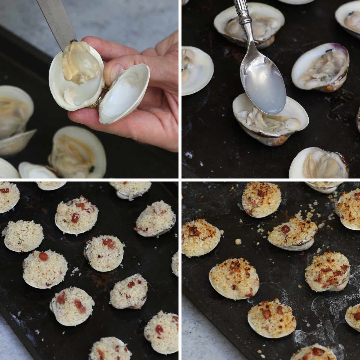 Process steps for assembling and baking clams casino