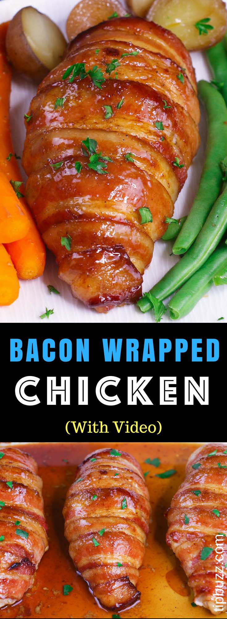Brown Sugar Bacon Wrapped Chicken Breasts: a simple recipe that everyone will love. Chicken is rubbed with brown sugar and seasonings, wrapped in bacon and baked to golden crispy perfection! So juicy and flavorful. Quick and Easy Dinner. Video Recipe #BaconChicken #BaconWrappedChicken