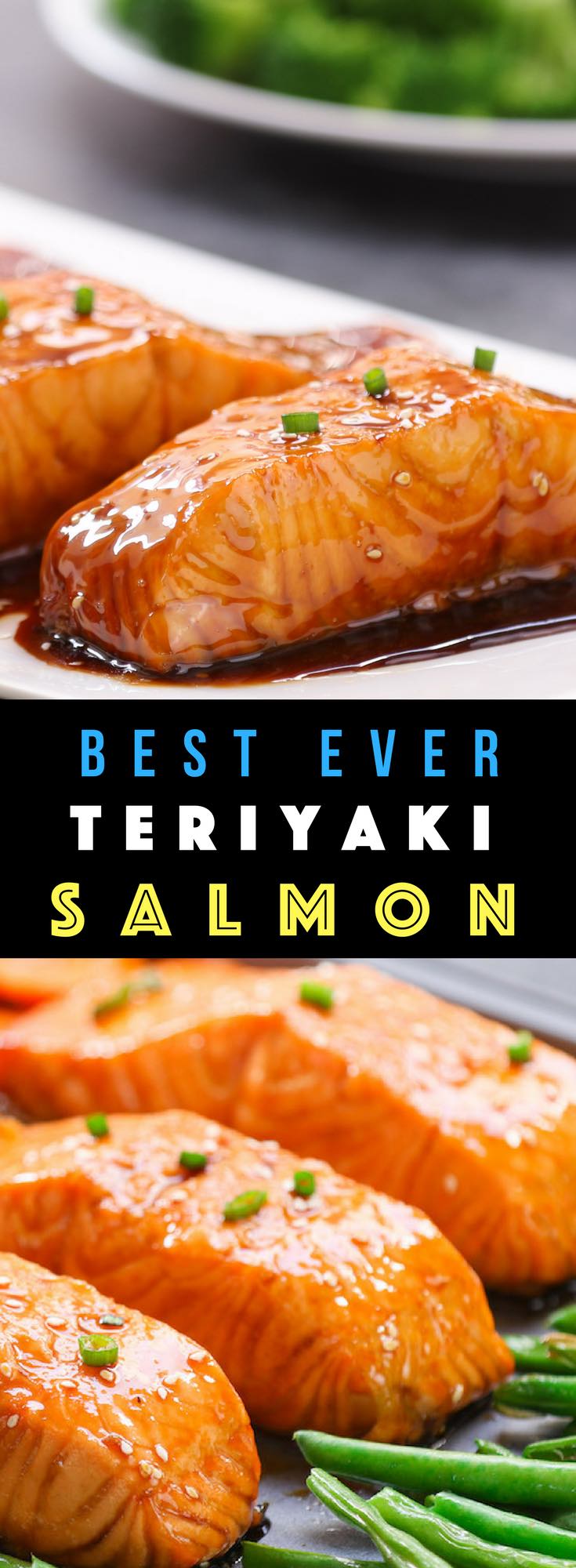 This Baked Teriyaki Salmon is an irresistible dinner that’s healthy and flavorful… moist and flakey salmon coated with a homemade sticky and sweet teriyaki sauce. So good! #bakedSalmon #teriyakiSalmon
