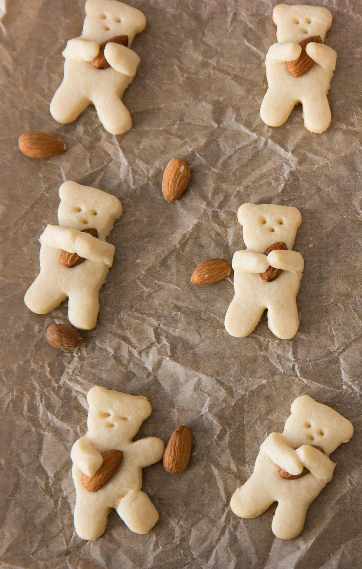 Bear cookies on a baking sheet