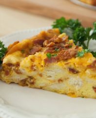 This Bacon, Egg and Cheese Breakfast Strata is a delicious and easy recipe for breakfast or brunch