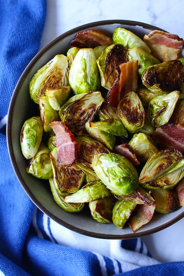 Here’s the best Brussels Sprouts with Bacon that your whole family will love. We give you two popular ways to make this side dish – roast them in the oven or sauté them in a pan the traditional way