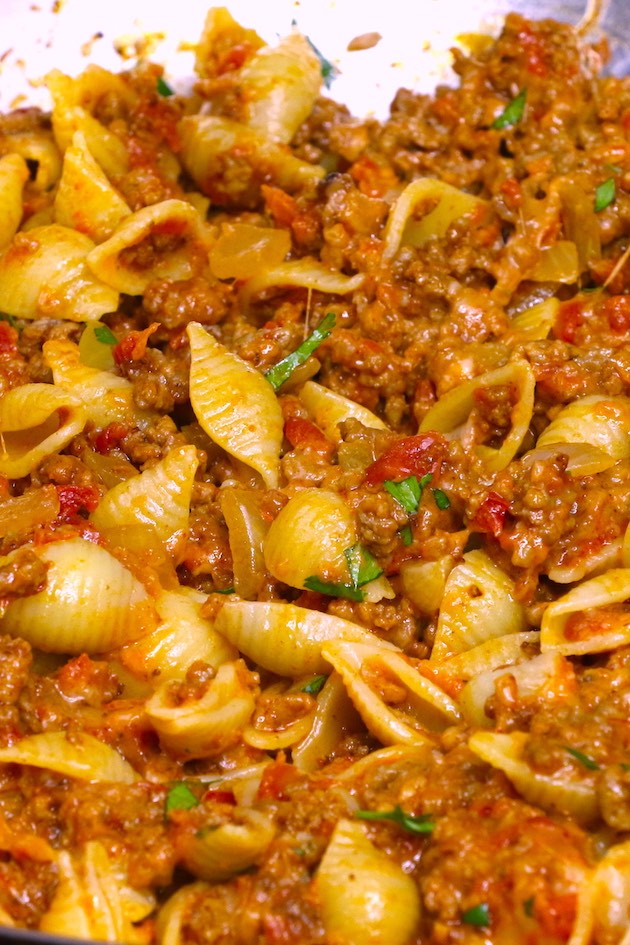 taco pasta in a skillet