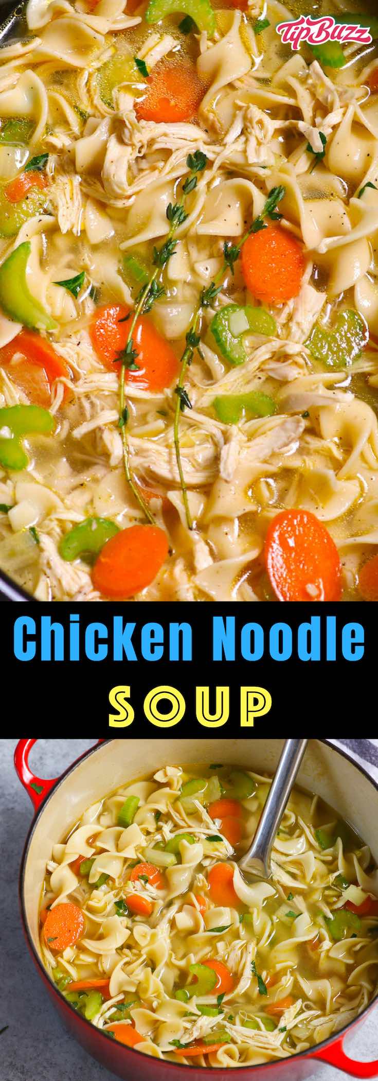 Homemade Chicken Noodle Soup recipe is a classic hearty and comforting soup loaded with tender chicken, soft noodles and vegetables, simmered in a rich and flavorful chicken broth. It is one of my favorite Chicken and Noodle Soup recipes and is perfect for make ahead for a busy week. #chickennoodlesoup #chickensoup
