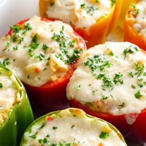 These Stuffed Bell Peppers have a simple filling using creamy chicken noodle soup as the base combined with breadcrumbs and parmesan for an easy side dish everyone will love