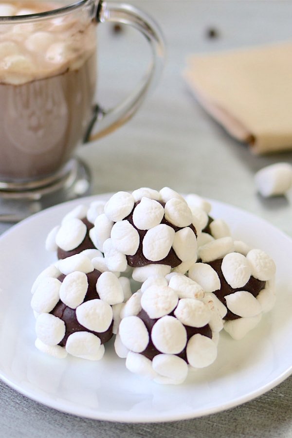 Chocolate Truffles - easy to make and coated in marshmallows, the perfect accompaniment to hot chocolate