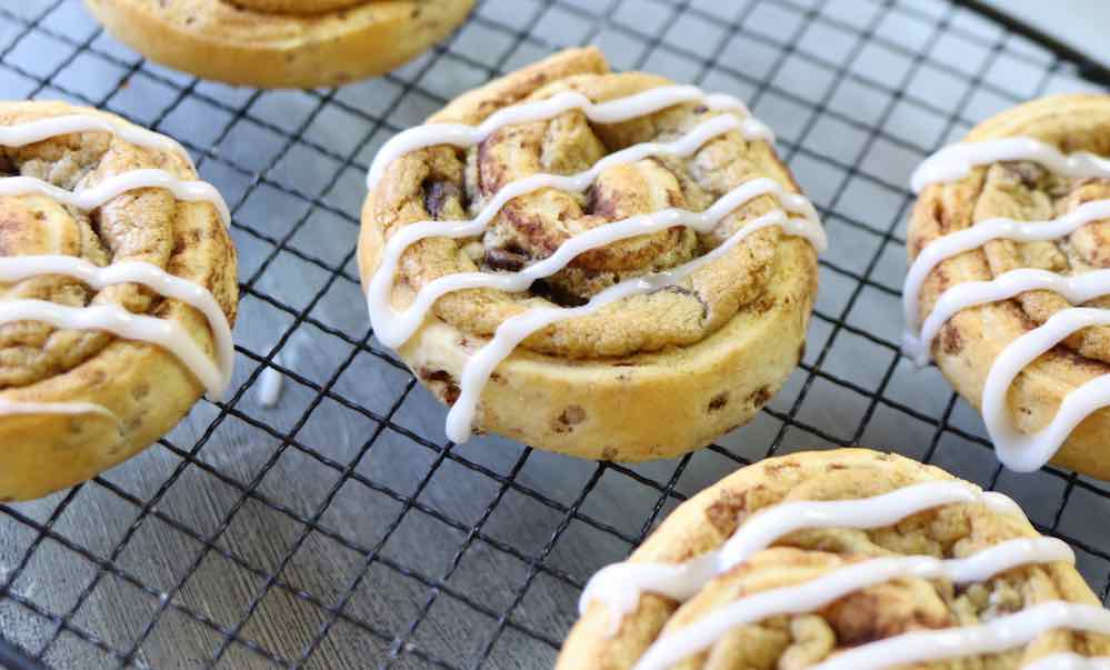 This Cinnamon Roll Chocolate Chip Cookie recipe is easy to make with 3 ingredients