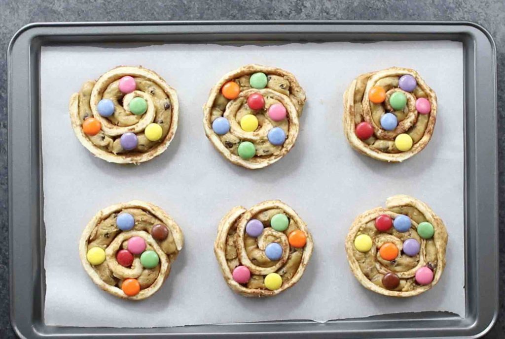 Cinnamon Roll Cookies on a baking sheet before baking