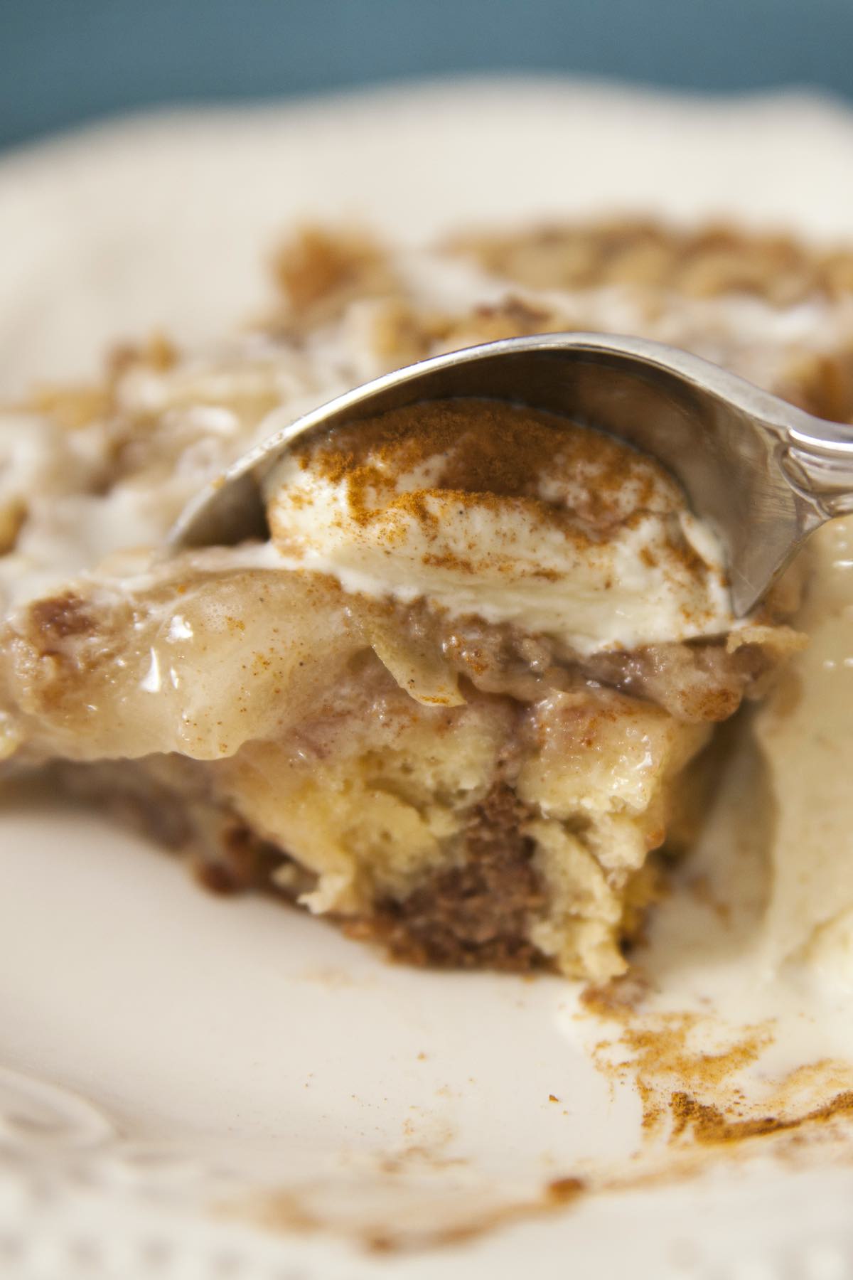 Cinnamon rolls with apple pie filling and topped with ice cream