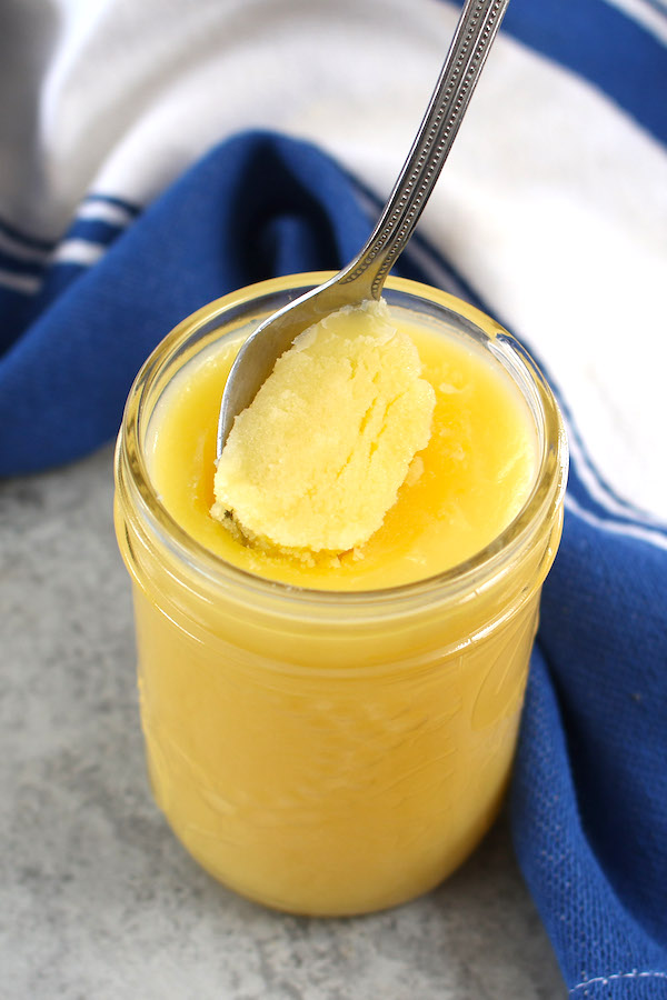 Clarified butter can be stored in the fridge in a mason jar or a similar container. It will solidify and can be spooned out for use in cooking when required