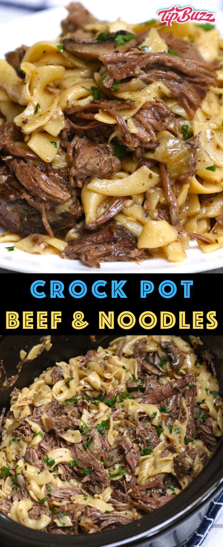 Beef and Noodles made in the crock pot for a delicious one-pot meal the entire family will love. This slow cooked comfort food only needs 15 minutes of prep! #beefandnoodles #beefnoodles