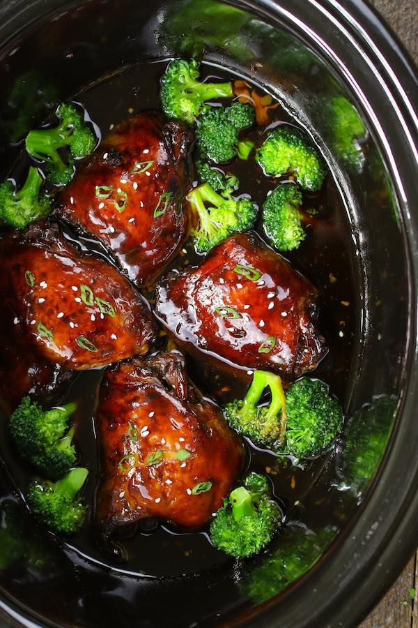 This Crock Pot Teriyaki Chicken takes less than 10 minutes to prepare and the crock pot will do most of the work for you. Tender and juicy chicken thighs are cooked in the mouthwatering sweet and savory Teriyaki sauce in the crock pot. #teriyakiChicken #crockpotChicken