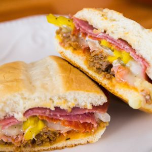 A Cuban sandwich on a serving plate