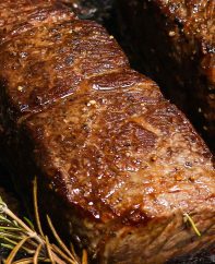 Denver steak in a cast iron skillet