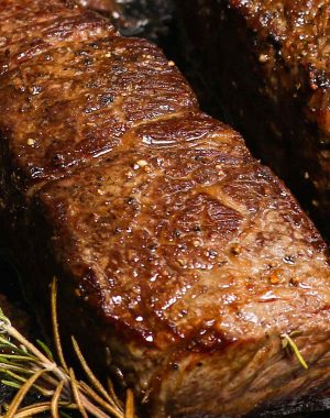 Denver steak in a cast iron skillet