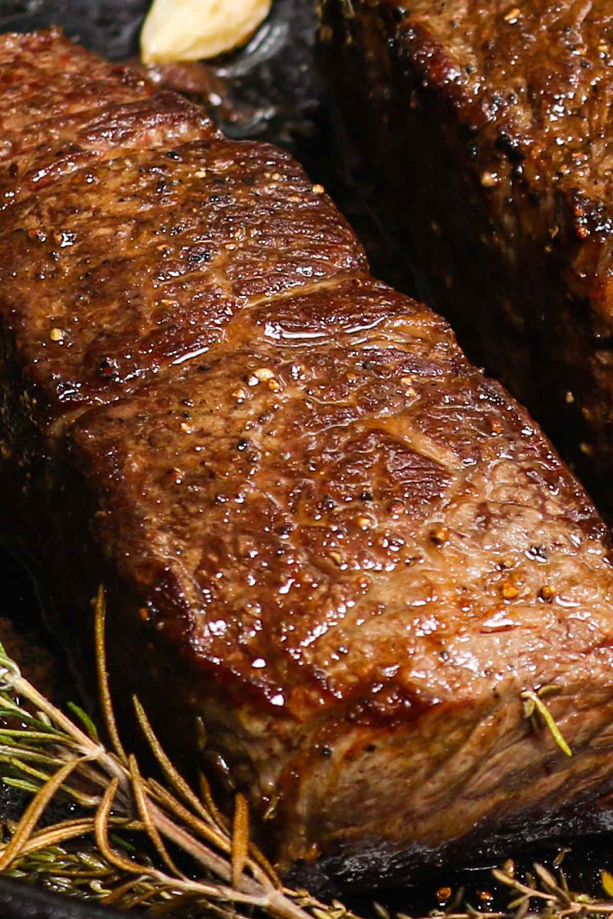 Denver steak in a cast iron skillet