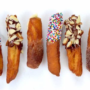 This Doughnut Fries recipe dips donuts into 3 different toppings