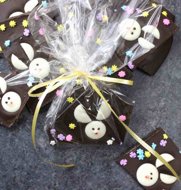 Easter bark wrapped in cellophane to make do-it-yourself holiday gifts