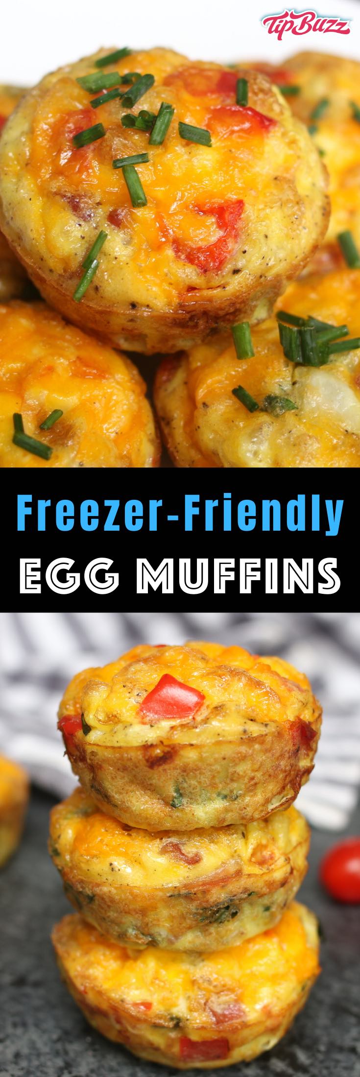 Freezer-friendly Egg Muffins are made with eggs, cheese, bacon, spinach, onions, and bell peppers. An easy make-ahead recipe, they only take a few minutes to throw together. These breakfast muffins are delicious, healthy and nutritious, perfect for busy mornings!