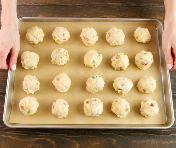 Mashed Potato Balls set on a baking sheet prior to deep frying 