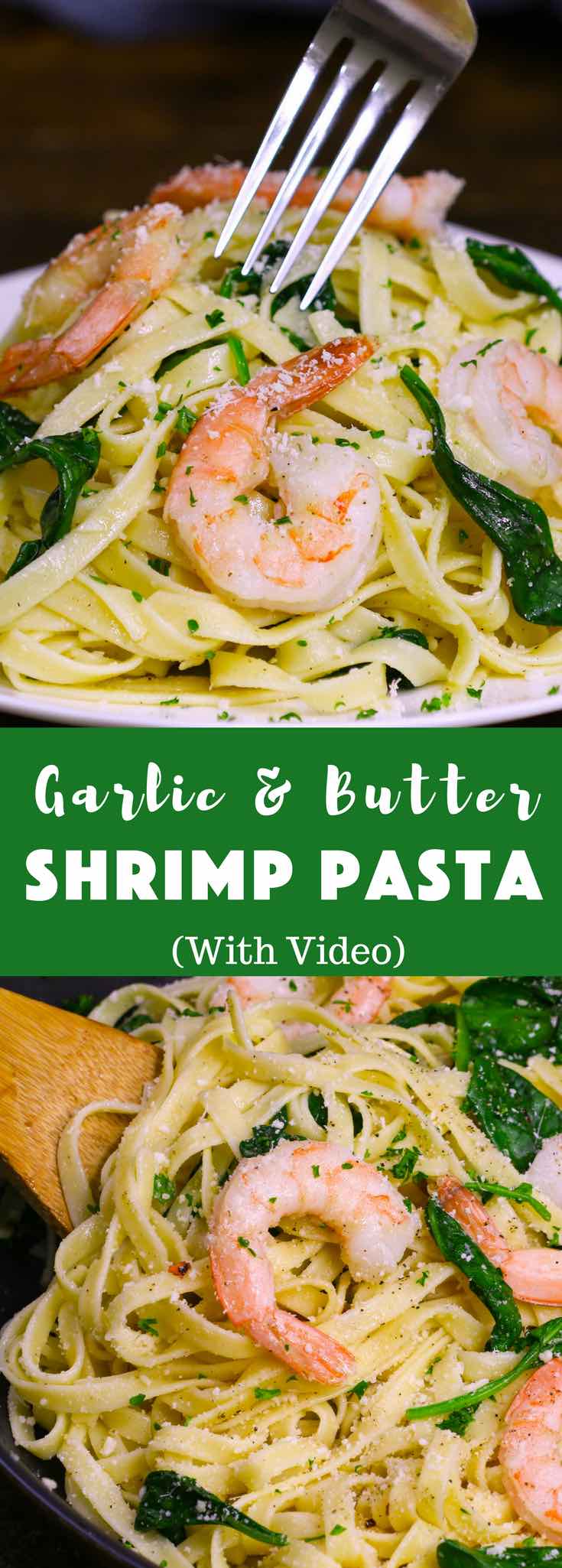 This Garlic Butter Shrimp Pasta is a simple and incredibly delicious one pot meal you can make in under 30 minutes. It’s a quick and easy dish that’s restaurant quality. Plus recipe video tutorial! #shrimpPasta