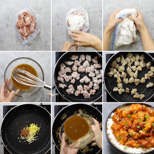 This infographic shows the key steps for making easy and delicious General Tso Chicken at home