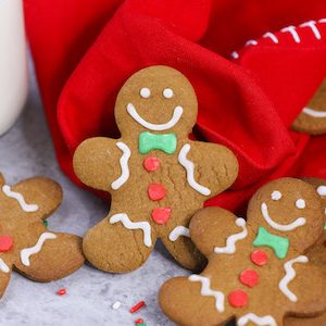 Homemade Gingerbread Cookies served with a glass of milk