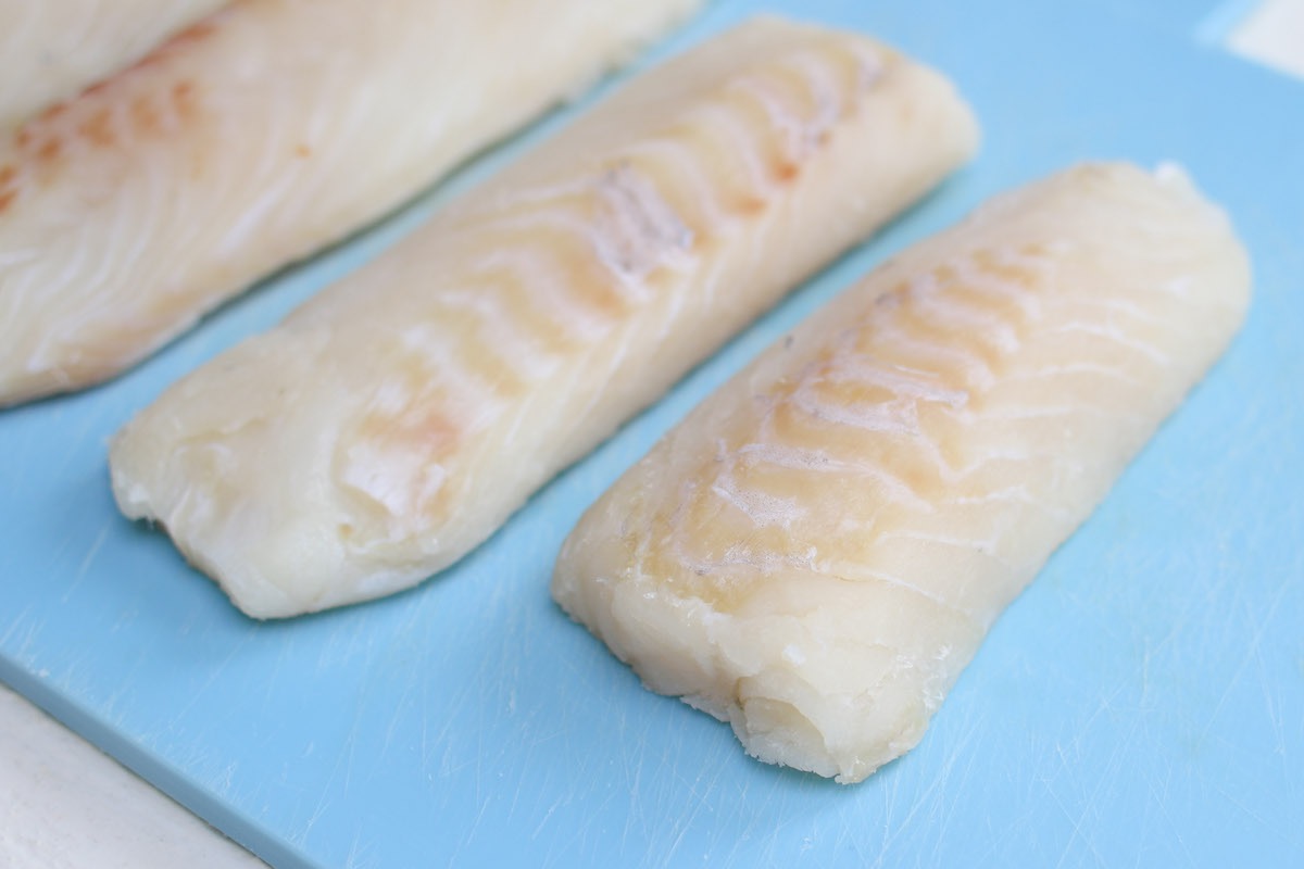 Raw haddock fillets from the loin section