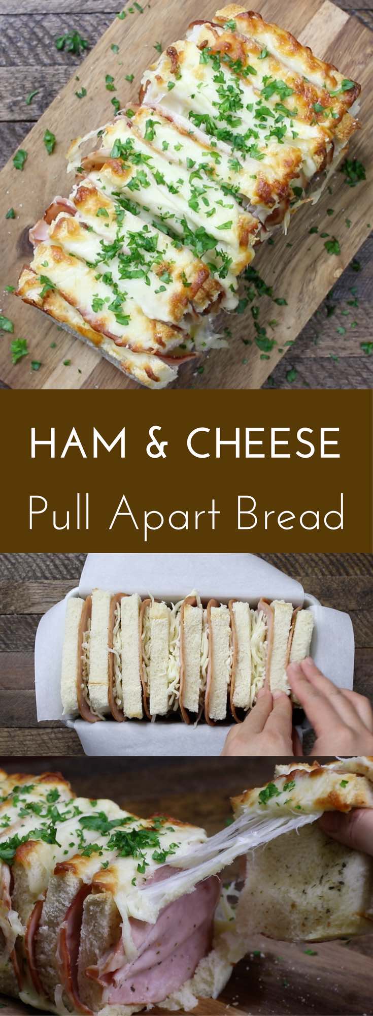 Ham and Cheese Loaf is similar to crack bread or a croque monsieur, but better! Layers of bread, ham and cheese baked in the oven to golden perfection. A great lunch idea for a crowd!