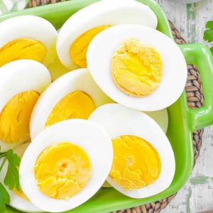 Hard boiled eggs in a basket