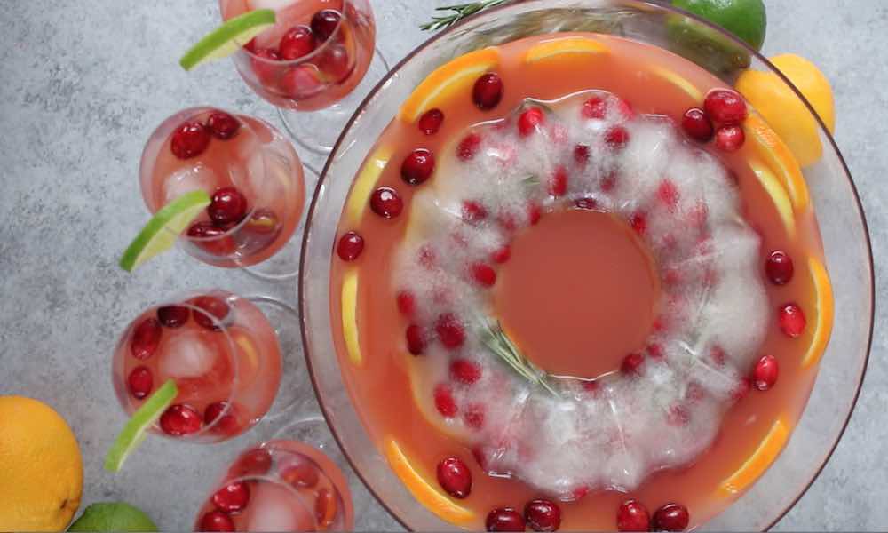 1:6 Cranberry Punch bowl with ice mold/&fresh sliced oranges.Set also included 6 filled punch cups and 6 napkins Barbie accessory