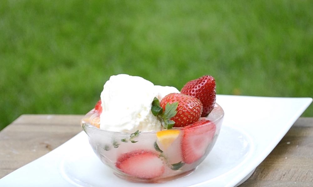Here is a recipe for making homemade ice cream in 5 minutes and serving it in an ice bowl