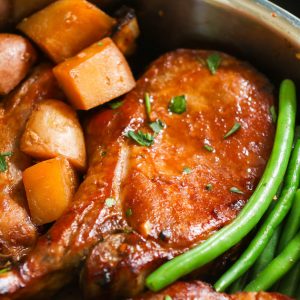 These Instant Pot Pork Chops are juicy and full of flavor! Pressure cooker pork chops are perfectly cooked in under 30 minutes from fresh or frozen. This easy instant pot recipe is great for busy weeknights.