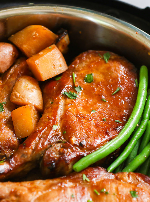 These Instant Pot Pork Chops are juicy and full of flavor! Pressure cooker pork chops are perfectly cooked in under 30 minutes from fresh or frozen. This easy instant pot recipe is great for busy weeknights.