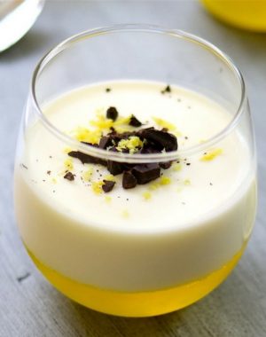 Lemon Panna Cotta served in a stemless wine glass