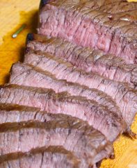 A serving of London Broil sliced thinly