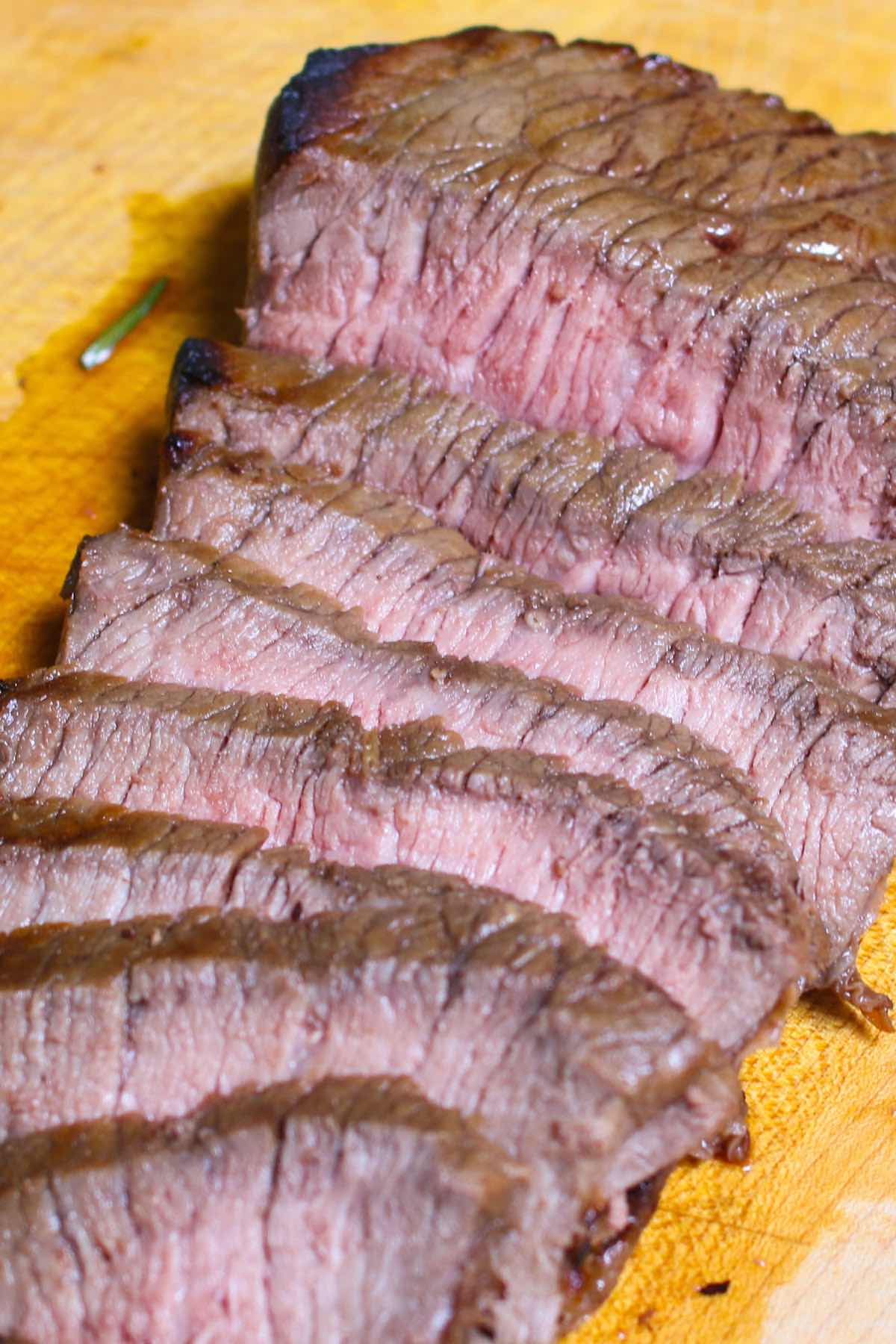 A serving of London Broil sliced thinly