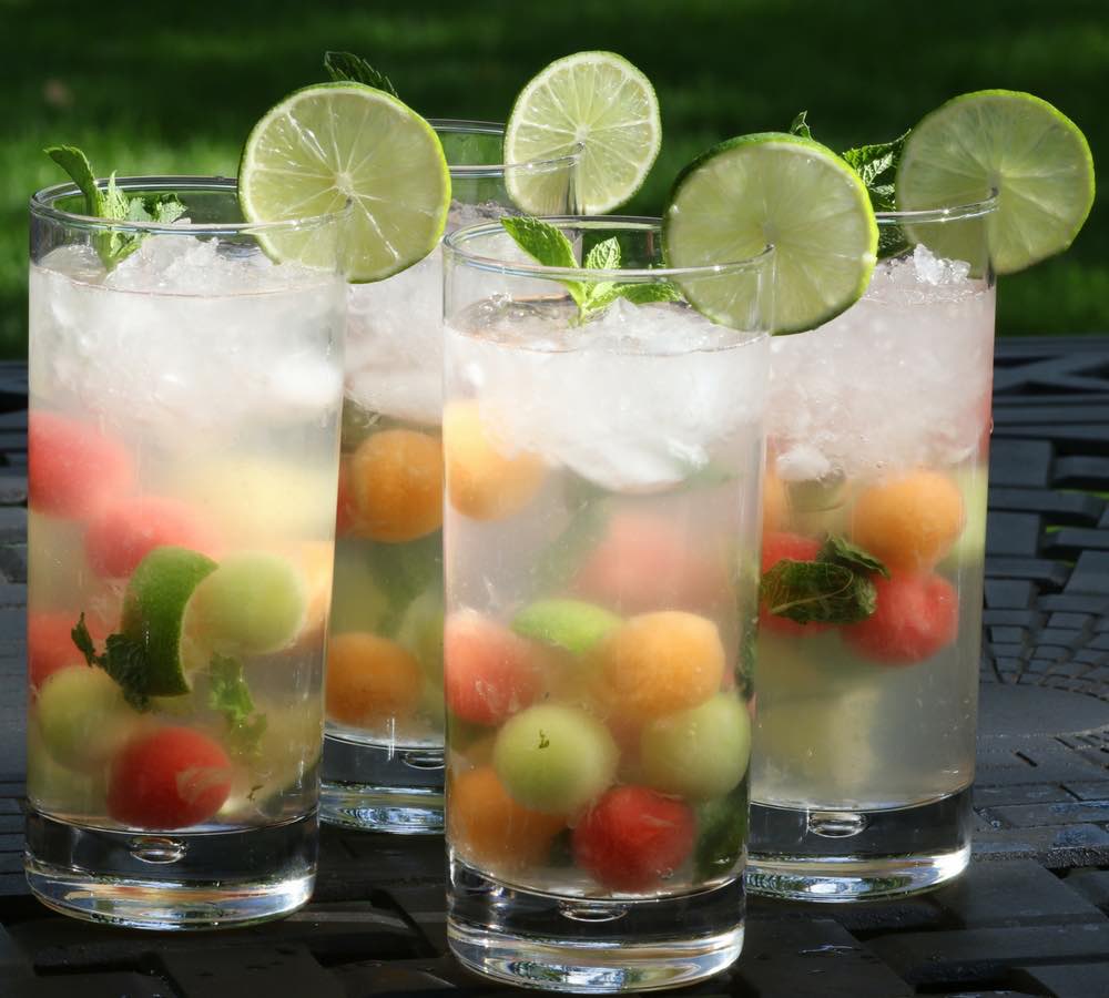 Watermelon mojitos made with rum, crushed mint and fresh watermelon