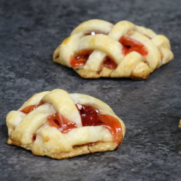 These Cherry Pie Bites are delicious party appetizers made on top of a hexagonal Crunchmaster cracker
