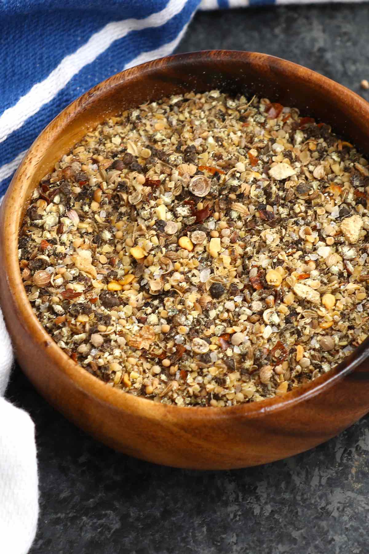 Coarsely ground Montreal steak seasoning in a bowl