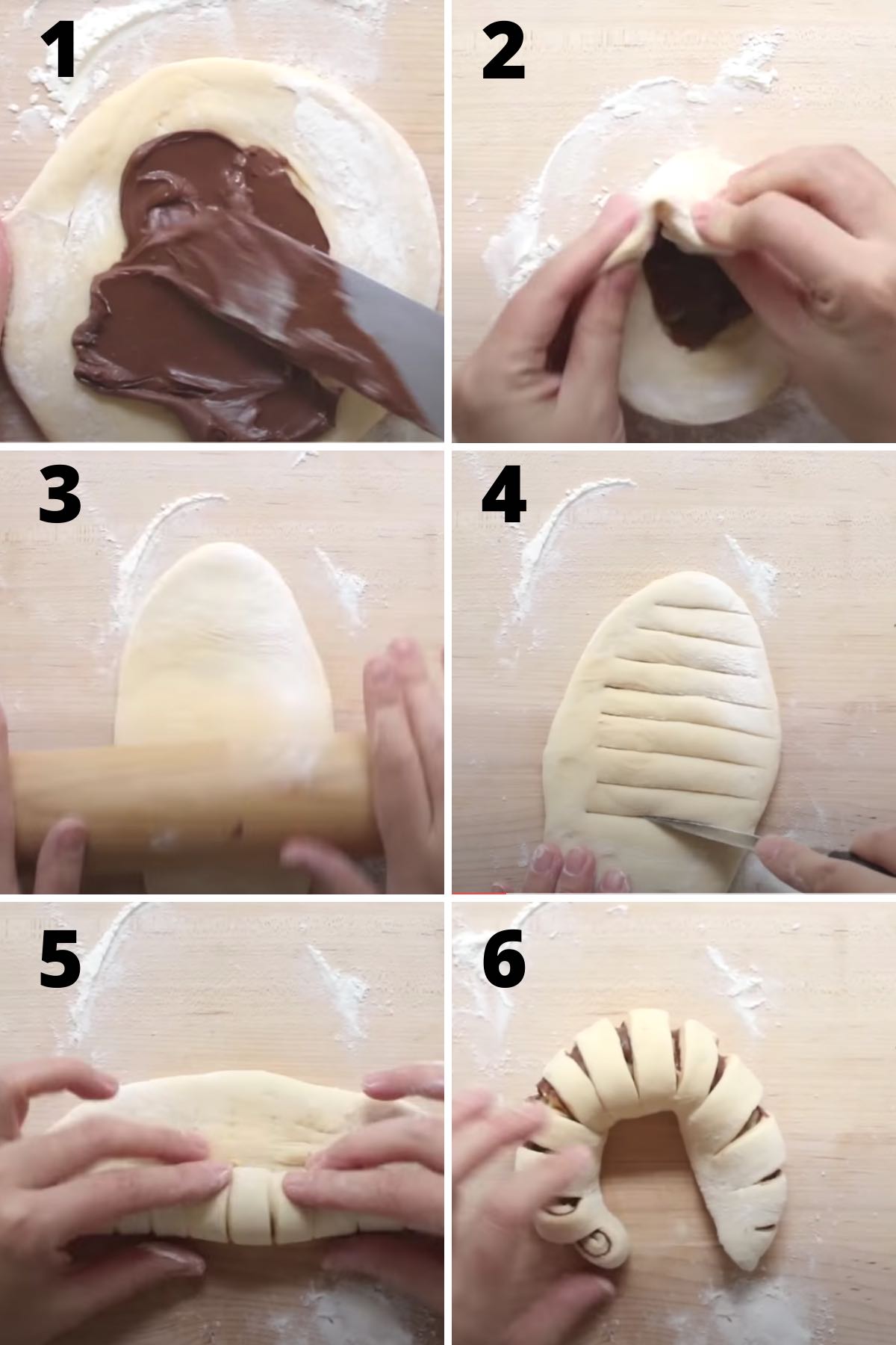 Process steps for making Nutella braided bread