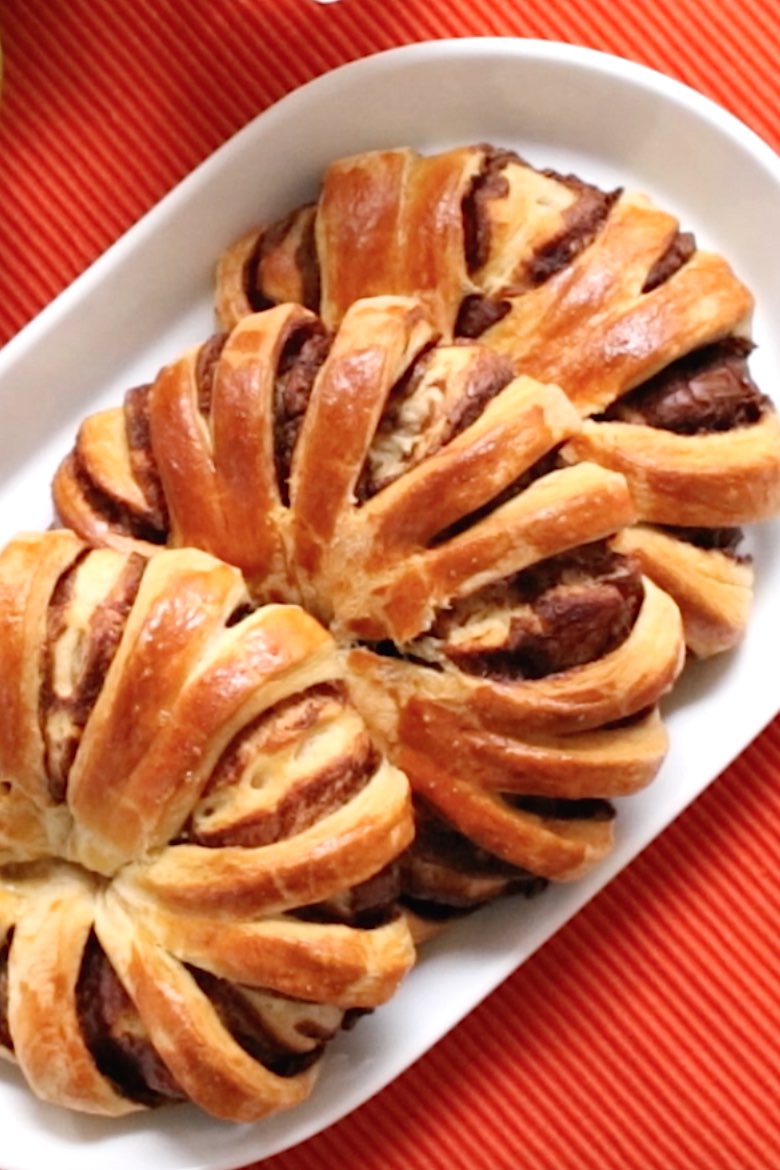 Freshly made Nutella bread on a serving plate