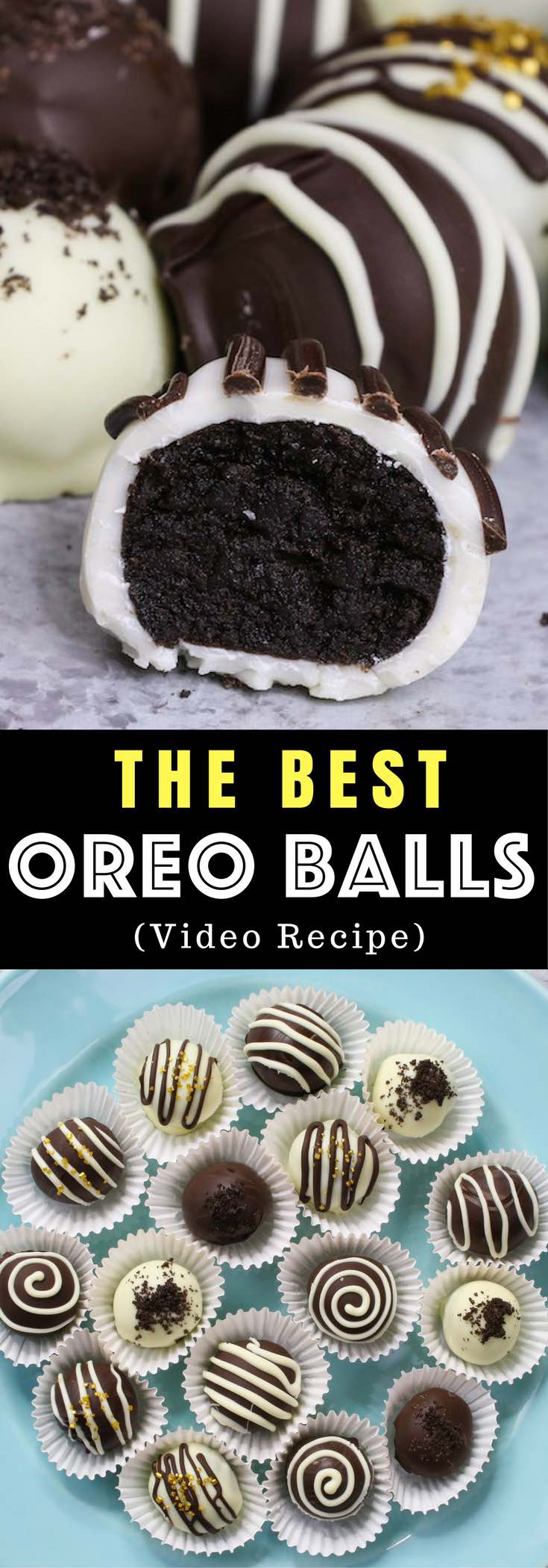 The Best Oreo Balls - the easiest and most beautiful dessert you will ever make! Only 4 ingredients required: Oreos, cream cheese, white chocolate and dark semi-sweet chocolate. Sprinkles are optional. Oreo crumbs are mixed with creamy cheesecake, and then covered with melted chocolate. So Good! Quick and easy recipe, party desserts. No Bake. Vegetarian. Video recipe. | Tipbuzz.com