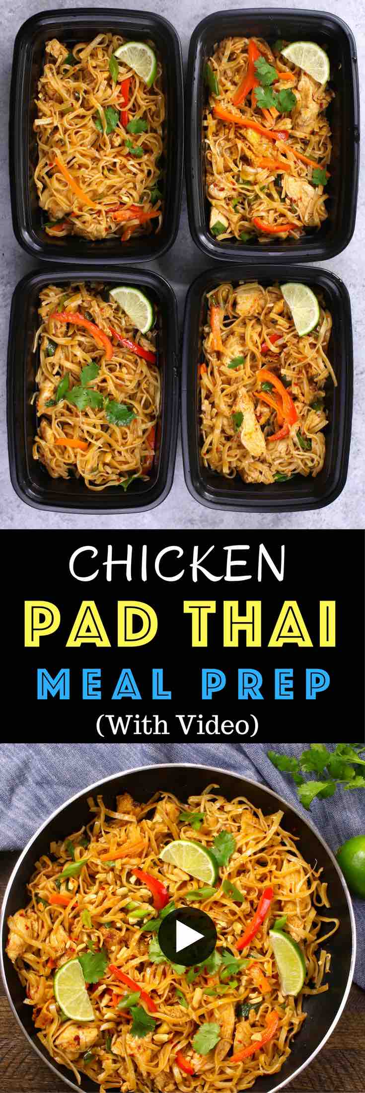 Save time and money when meal prep this authentic and delicious Chicken Pad Thai. In less than 30 minutes, you can cook dinner or lunch for the entire week! It’s so much better than take outs. Make ahead recipe. Video recipe. | Tipbuzz.com