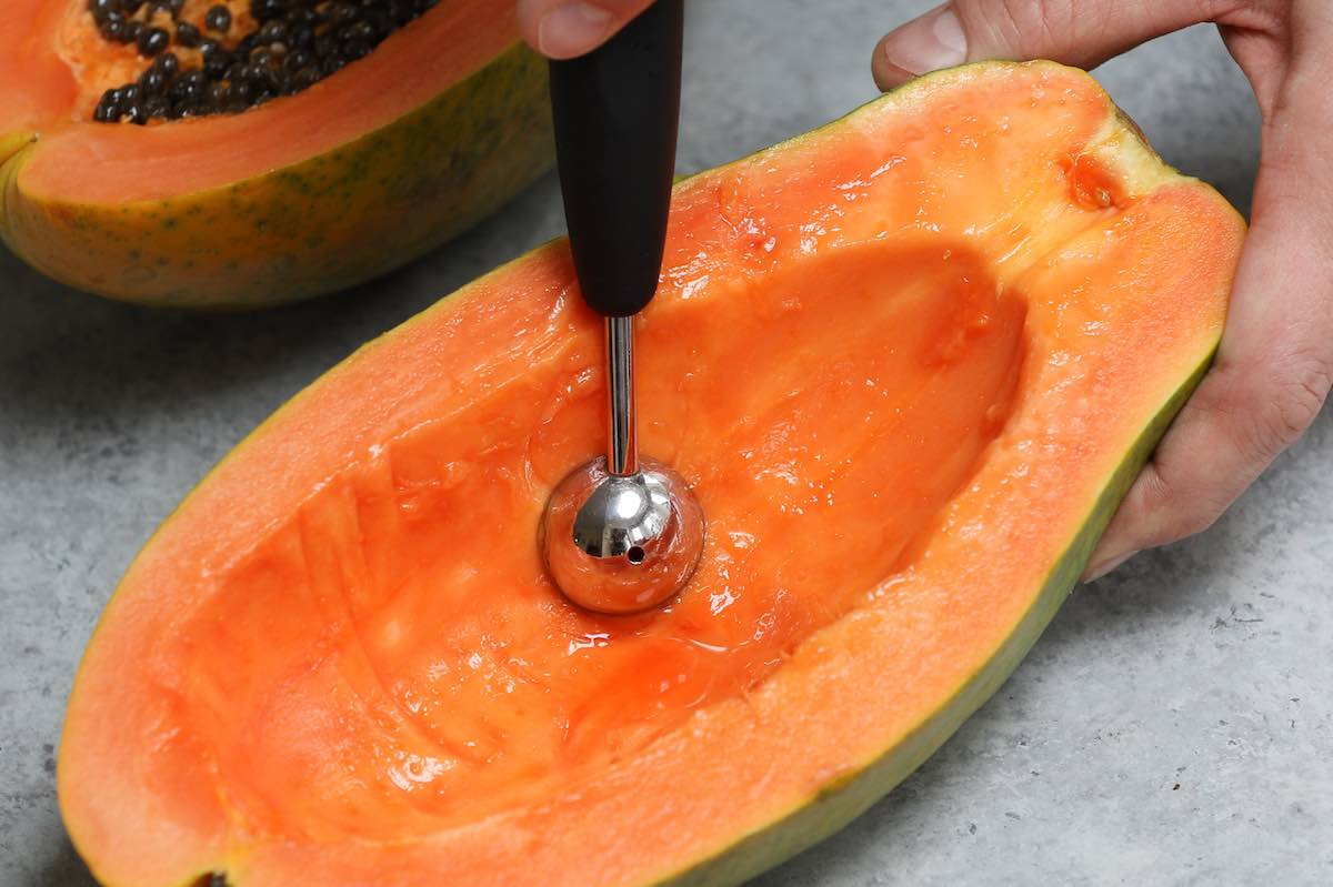 Making fruit balls using a melon baller